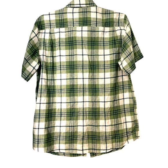 Weatherproof Vintage Men's Short Large Sleeve Shirt Washable Linen Green Plaid - Picture 7 of 8